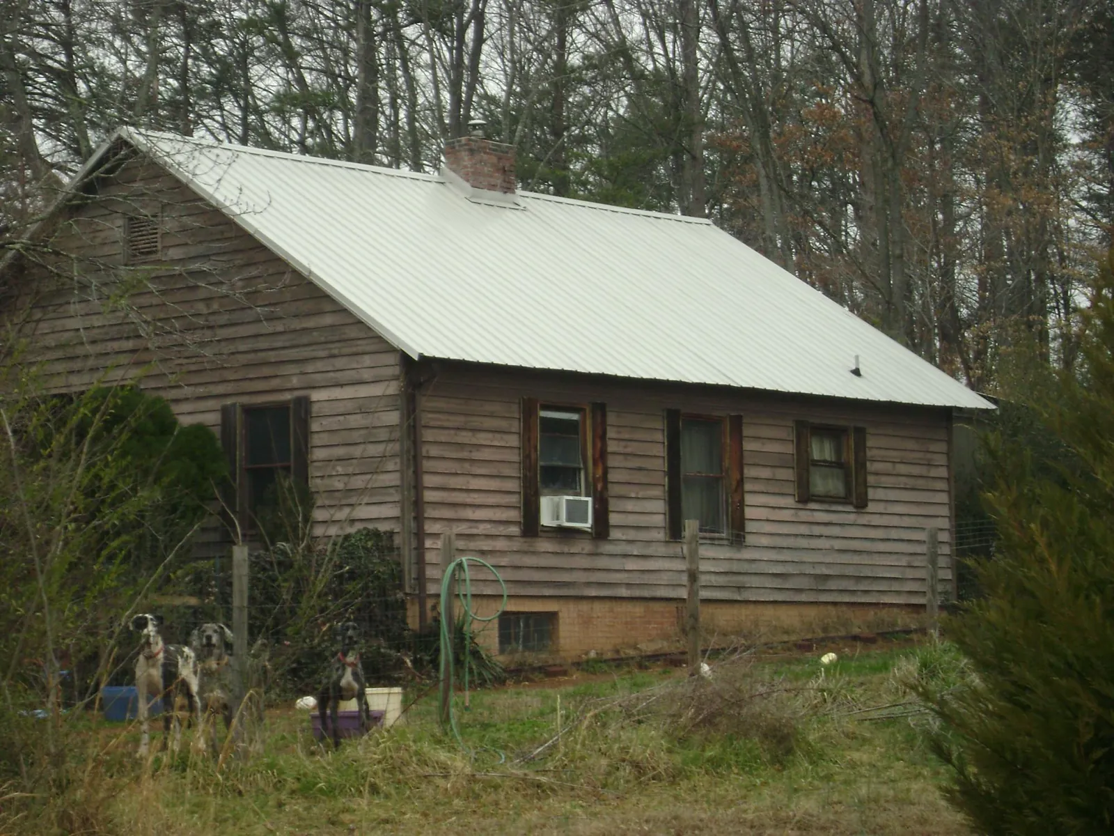 White metal roof on an old wood sided farmhouse, from a Metal Roof Installation job in Dickinson